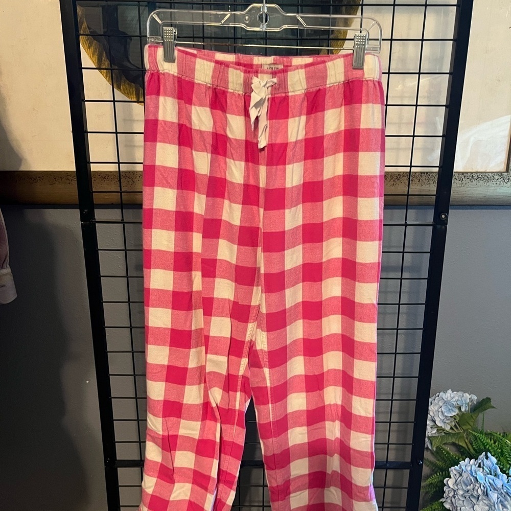 J. Crew Pink and White Plaid Pajama Pants